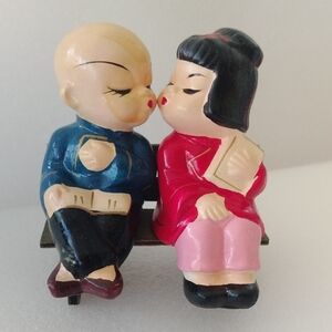 1950 Japanese Kissing Couple Salt / Pepper Set with Bench